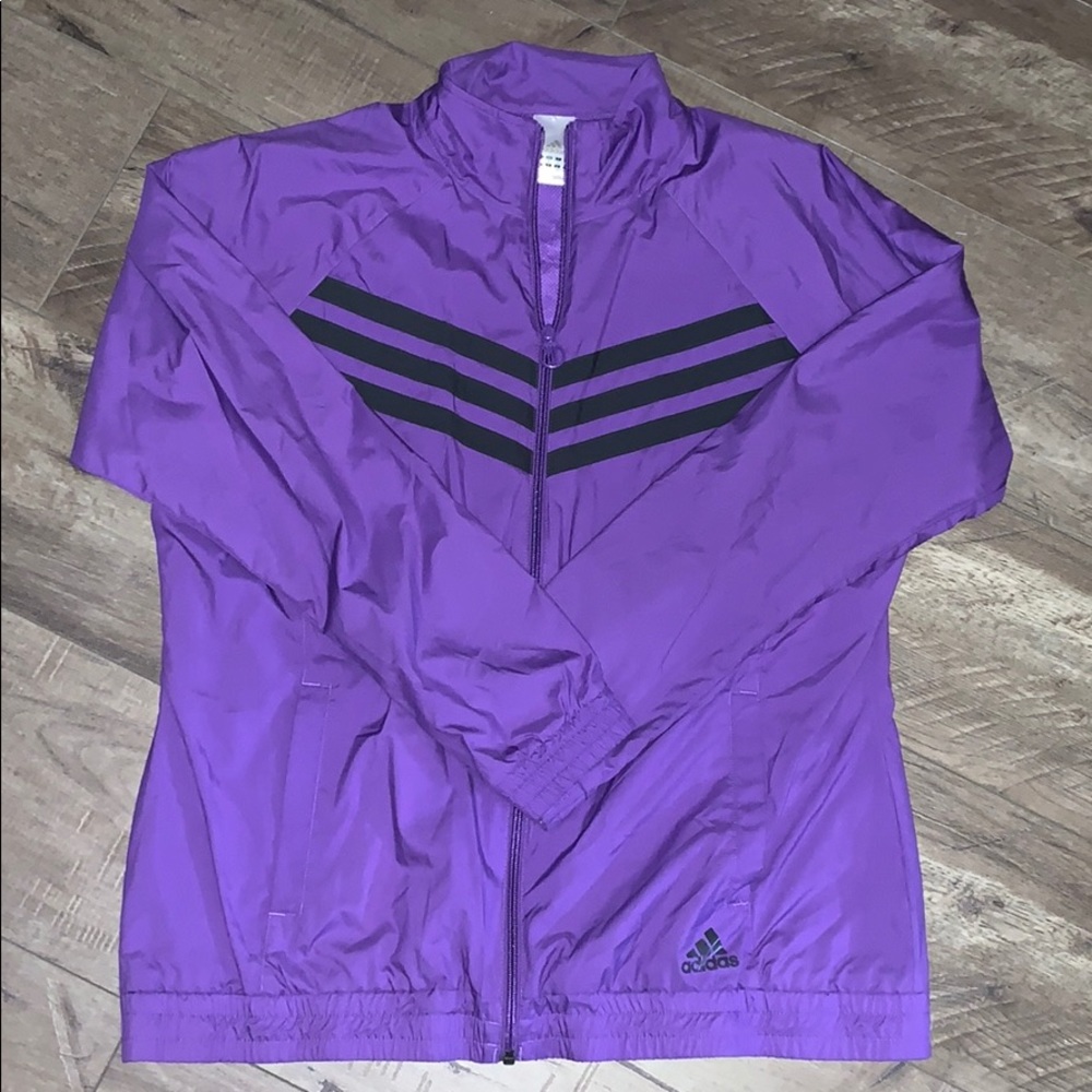 Adidas purple and gray windbreaker jacket